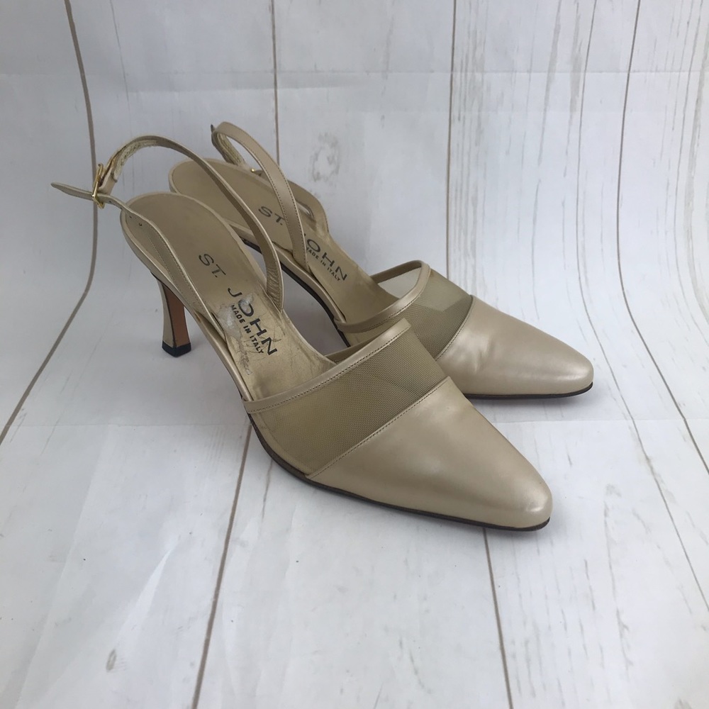 St John Nude Mesh Slingback Heels Size 7
